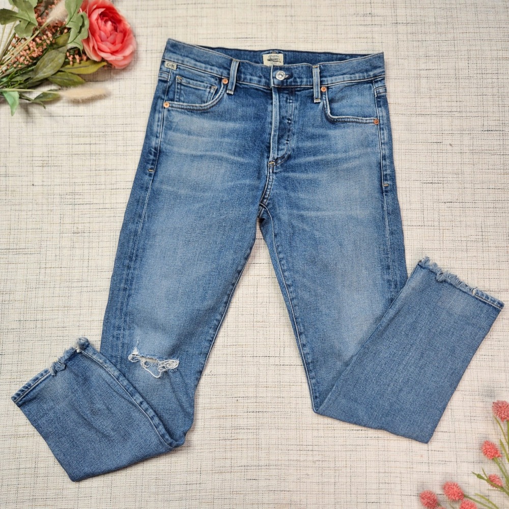 Citizens of Humanity Emerson Slim‎ Boyfriend Jeans Blue Distressed Size 24